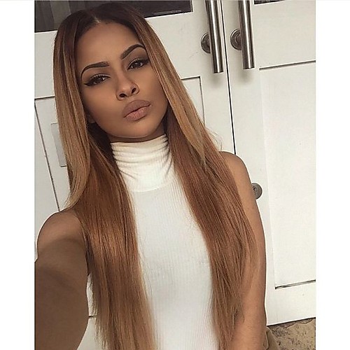 

Remy Human Hair Lace Front Wig Layered Haircut Kardashian style Brazilian Hair Silky Straight Auburn Wig 130% Density with Baby Hair Ombre Hair Natural Hairline Women's Long Human Hair Lace Wig Aili