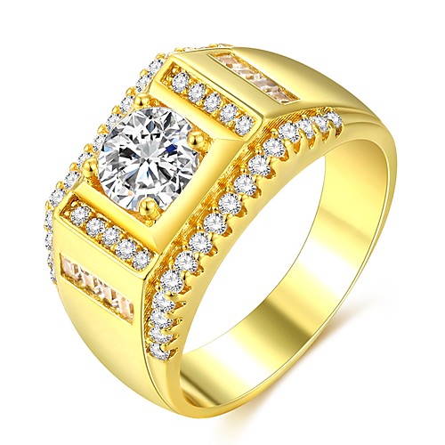 

Men's Ring Promise Ring 1pc Gold 18K Gold Plated Brass Imitation Diamond Classic Fashion Hip-Hop Wedding Engagement Jewelry Classic Stylish Solitaire Precious Cool