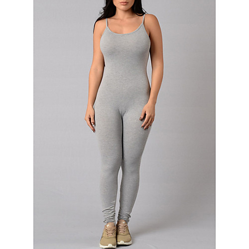 

Women's Sports Strap Khaki Gray Jumpsuit Solid Colored Cotton