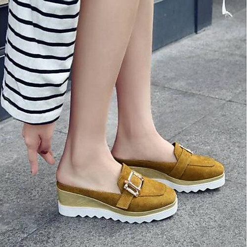 

Women's Clogs & Mules Wedge Heel Round Toe PU Comfort Summer Black / Yellow