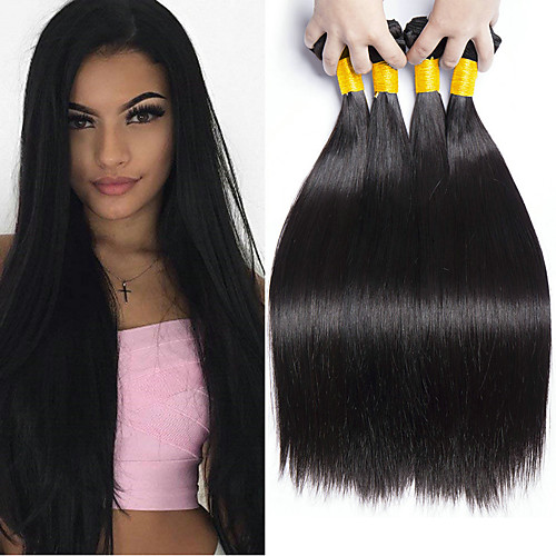 

4 Bundles Hair Weaves Brazilian Hair Straight Human Hair Extensions Remy Human Hair 100% Remy Hair Weave Bundles 400 g Natural Color Hair Weaves / Hair Bulk Human Hair Extensions 8-28 inch Natural