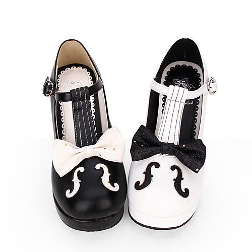 

Women's Lolita Shoes Punk Fashion Princess Lolita Gothic Cone Heel Shoes Lines / Waves Stitching Lace 6.5 cm Black White PU Leather Halloween Costumes / Steampunk