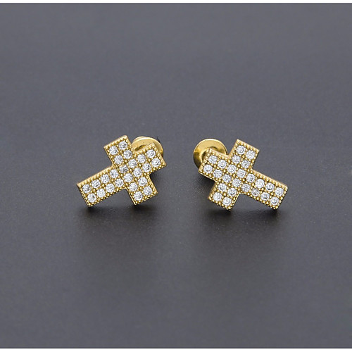 

Men's Cubic Zirconia Stud Earrings Stylish Cross European Trendy Hip-Hop Earrings Jewelry Gold / Silver For Street Daily 1 Pair
