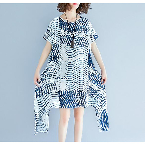 

Women's Shift Dress Knee Length Dress White Black Light Blue Short Sleeve Round Neck Cotton L XL