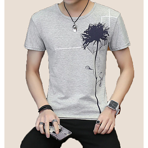 

Men's T shirt Floral Short Sleeve Daily Tops White Black Gray