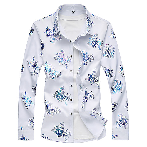 

Men's Shirt Floral Plus Size Long Sleeve Daily Tops Cotton Basic White Black