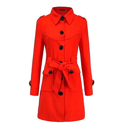 

Women's Solid Colored Fall & Winter Trench Coat Long Going out Long Sleeve Polyster Coat Tops White