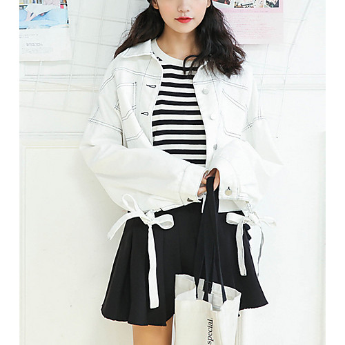 

Women's Contemporary Denim Jacket Regular Daily Long Sleeve Polyester Coat Tops White