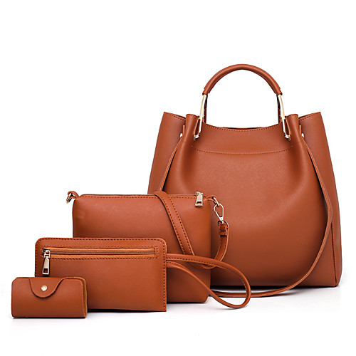 

Women's Bags PU Leather Bag Set 4 Pieces Purse Set Zipper Solid Color Daily Office & Career Bag Sets Handbags Black Blue Red Blushing Pink
