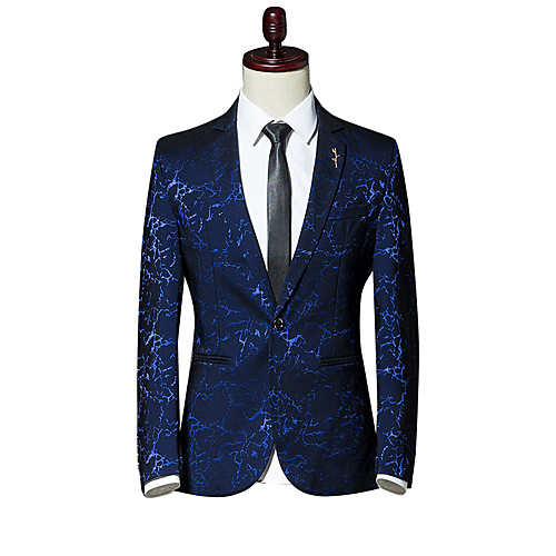 

Men's Geometric Jacquard Basic Spring & Fall Notch lapel collar Jacket Regular Party Long Sleeve Polyester Coat Tops Black