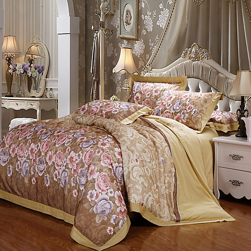 

Duvet Cover Sets Floral / Luxury 100% Cotton / Cotton Jacquard Jacquard 4 PieceBedding Sets / >800