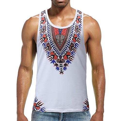 

Men's Tank Top Graphic Tribal Print Sleeveless Daily Tops Active Boho White