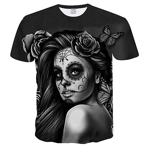 

Men's T shirt Portrait Plus Size Mesh Short Sleeve Daily Tops Black