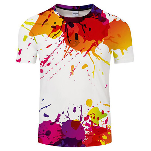 

Men's T shirt Geometric Rainbow Plus Size Print Short Sleeve Daily Tops Basic Exaggerated Rainbow