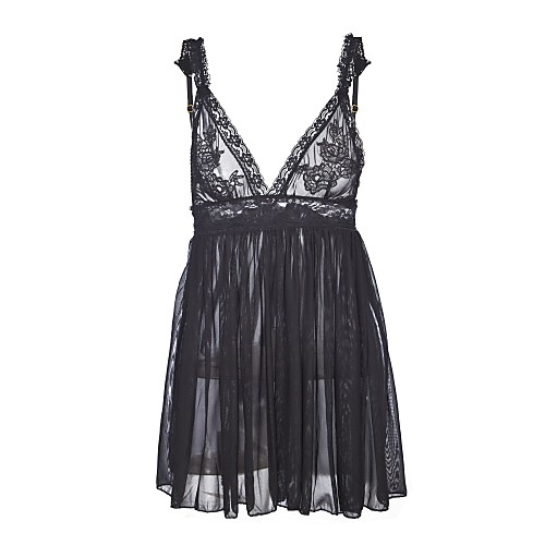 

Women's Sexy Babydoll & Slips / Suits Nightwear - Backless / Mesh Solid Colored / Embroidered Black One-Size / Strap