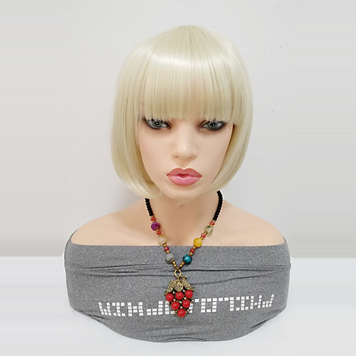 

Synthetic Wig Straight Bob Wig Blonde Medium Length Blonde Synthetic Hair 12inch Women's Women With Bangs Blonde