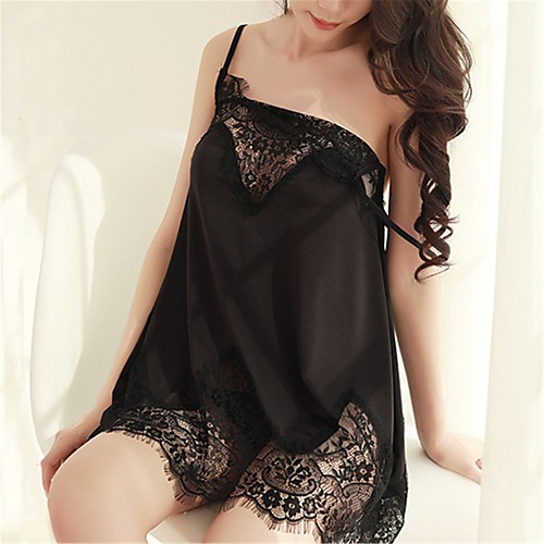 

Women's Sexy Babydoll & Slips / Suits Nightwear - Backless / Mesh Solid Colored Black One-Size / Strap