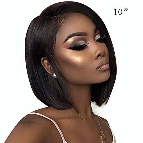 

Remy Human Hair Lace Front Wig Bob Kardashian style Brazilian Hair Straight Natural Wig 130% Density with Baby Hair Natural Hairline African American Wig Unprocessed Bleached Knots Women's Short