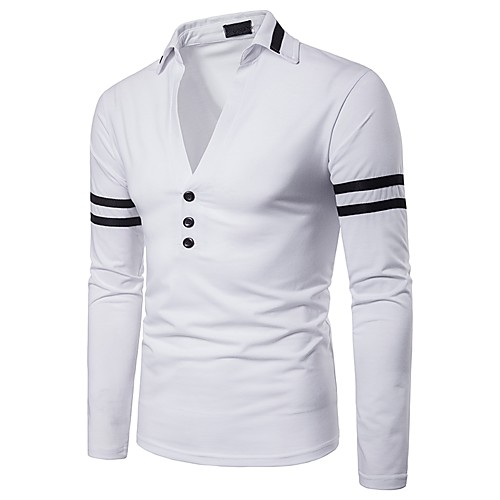 

Men's Solid Colored Black & White Patchwork Polo Basic Punk & Gothic Daily Weekend White / Red / Navy Blue / Long Sleeve