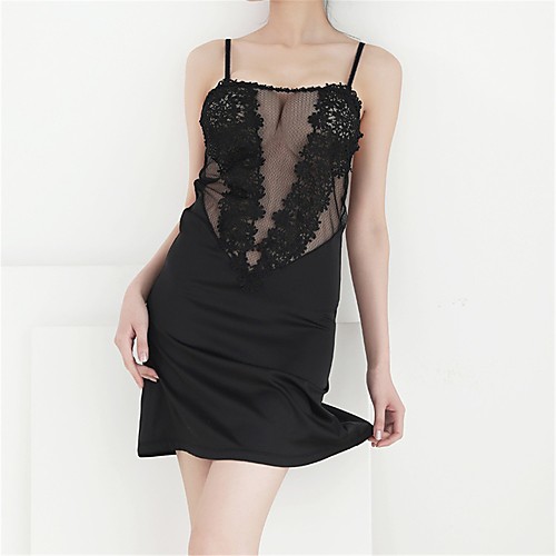 

Women's Sexy Babydoll & Slips / Suits Nightwear - Backless / Mesh Solid Colored / Embroidered White Black Blushing Pink One-Size / Strap