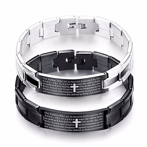 

Men's Vintage Bracelet Bracelet Vintage Style Link / Chain Cross Letter Classic Vintage European Steel Stainless Bracelet Jewelry Black / Silver For Street Festival