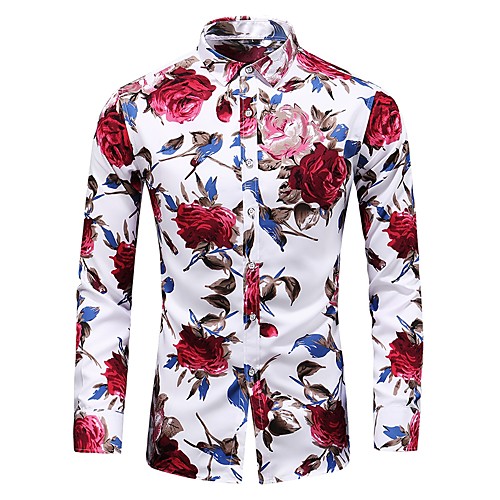 

Men's Shirt Floral Plus Size Collar Street Causal Print Long Sleeve Slim Tops Basic Casual Vintage Comfortable Blue Black Red / Wash with similar colours / Holiday / Daily / Going out