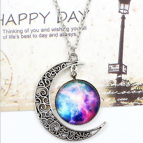 

Women's Pendant Necklace Engraved Moon Galaxy Crescent Moon i love you to the moon and back Cheap Ladies Unique Design European Fashion Synthetic Gemstones Glass Alloy White / Blue Silver-Blue Purple