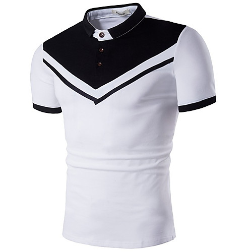 

Men's Polo Color Block Print Short Sleeve Daily Tops Cotton White Black