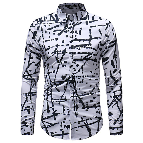 

Men's Plus Size Color Block Print Slim Shirt Business Basic Daily Club Classic Collar White / Long Sleeve