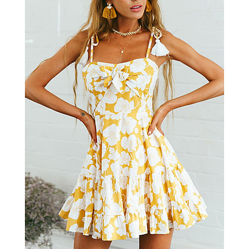 

Women's Strap Dress Short Mini Dress Red Yellow Sleeveless S M L XL