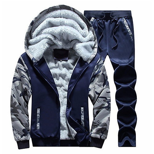 

Men's Activewear Set Camo / Camouflage Hooded Basic Long Sleeve Light gray Dark Gray Navy Blue M L XL XXL XXXL