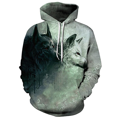 

Men's Plus Size Hoodie Wolf 3D Print Hooded Basic / Exaggerated Sports - Long Sleeve Loose Green S M L XL XXL XXXL / Fall / Winter