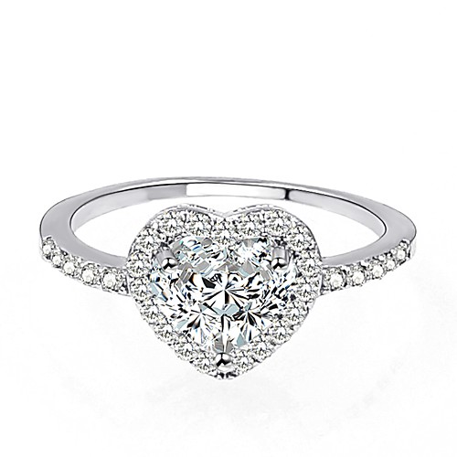 

Women's Ring Micro Pave Ring 1pc Silver Brass Platinum Plated Imitation Diamond Ladies Classic Fashion Wedding Engagement Jewelry Stylish Halo Pave Heart Love Lovely