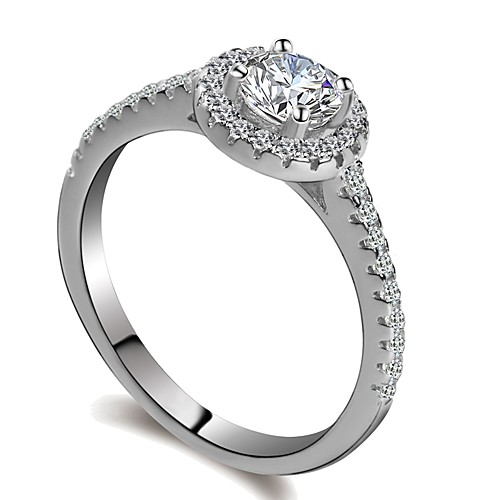 

Women's Ring 1pc Silver Platinum Plated Imitation Diamond White Gold Circle Ladies Romantic Fashion Wedding Gift Jewelry Stylish Halo Gypsophila Heart Rate Cute