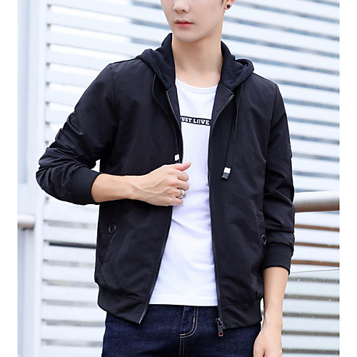 

Men's Hooded Contemporary Fall & Winter Jacket Regular Practice Long Sleeve Polyester Coat Tops Black