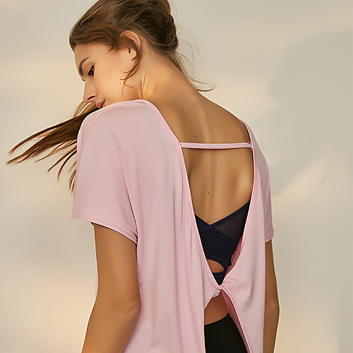 

Women's Yoga Top Open Back Fashion Pink Gray Modal Yoga Running Fitness Top Short Sleeve Sport Activewear Breathable Quick Dry Comfortable Stretchy Loose