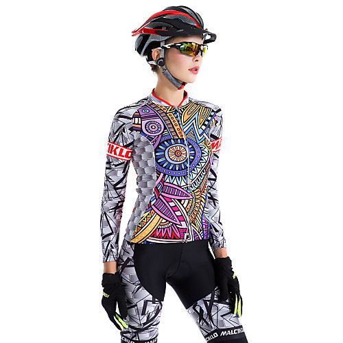 

Malciklo Women's Long Sleeve Cycling Jersey with Tights Purple Plus Size Bike Tights Breathable 3D Pad Moisture Wicking Quick Dry Back Pocket Winter Sports Coolmax Lycra Patterned Mountain Bike MTB