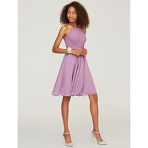 

A-Line Halter Neck Knee Length Chiffon Bridesmaid Dress with Ruffles