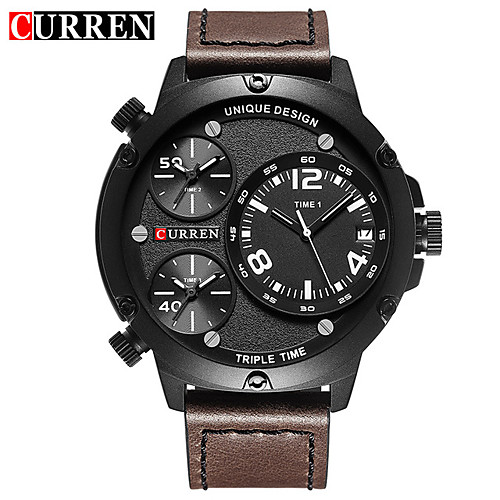 

CURREN Men's Dress Watch Bracelet Watch Quartz Genuine Leather Black / Khaki Water Resistant / Waterproof Calendar / date / day New Design Analog Classic Casual Fashion - Black / Yellow Black / White