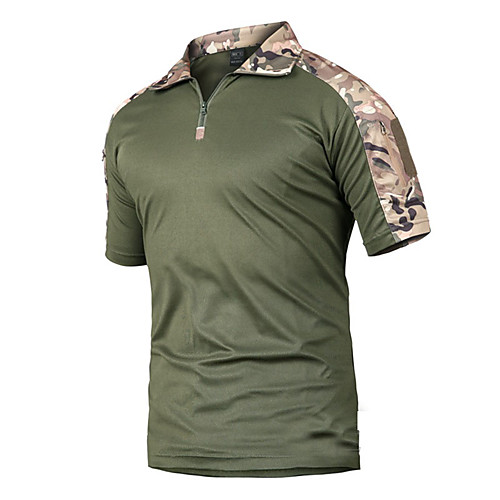 

Men's Camo Hiking Tee shirt Short Sleeve Outdoor Breathable Quick Dry Wear Resistance Tee / T-shirt Top Summer Polyester Standing Collar Camping / Hiking Hunting Outdoor Exercise Army Green Khaki