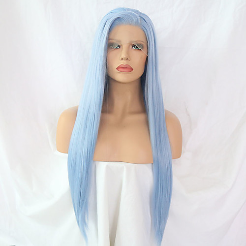 

Synthetic Lace Front Wig Straight Side Part Lace Front Wig Long Light Blue Synthetic Hair 24 inch Women's Adjustable Heat Resistant Women Blue