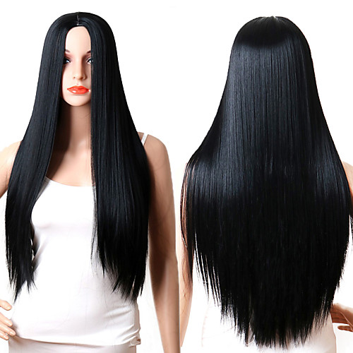 

Synthetic Wig Straight Kardashian Middle Part Wig Long Black#1B Synthetic Hair Women's Adjustable Heat Resistant Synthetic Black