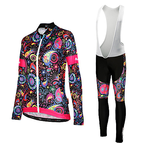 

Women's Long Sleeve Cycling Jersey with Bib Tights Winter Polyester White Black Yellow Floral Botanical Plus Size Bike Jersey Bib Tights UV Resistant Quick Dry Sports Floral Botanical Mountain Bike