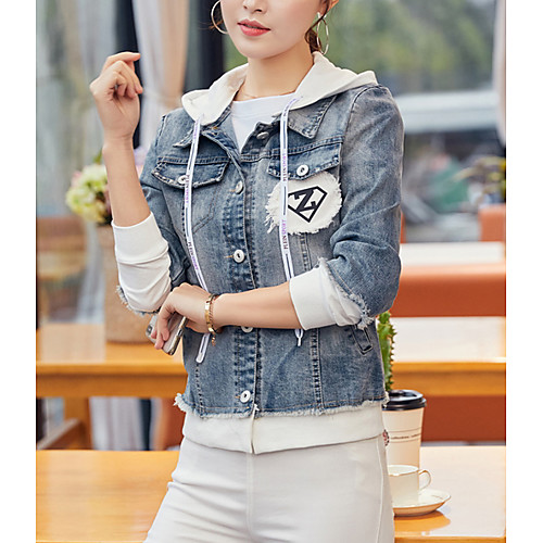 

Women's Creative Streetwear Denim Jacket Regular Going out Long Sleeve Polyester Coat Tops Light Blue
