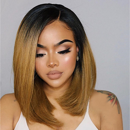 Synthetic Lace Front Wig Ombre Straight Bob Side Part Lace Front