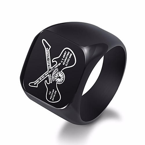 

Men's Ring Signet Ring 1pc Black Titanium Steel Geometric Statement Simple Geometric Street Club Jewelry Stylish Music Guitar Cool