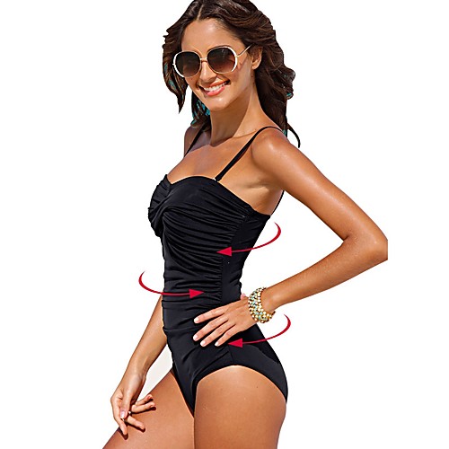 

Women's One Piece Swimsuit Solid Colored Padded Bodysuit Swimwear Black and White Black Stretchy Sleeveless - Swimming Summer / Spandex / Nylon / Dot