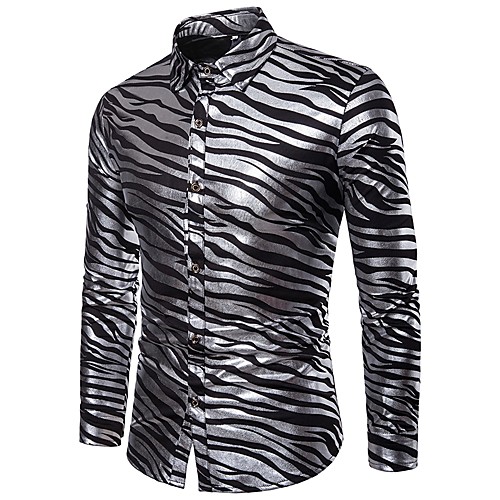 

Men's Shirt Striped Print Long Sleeve Party Tops Luxury Basic Sexy White Black Red