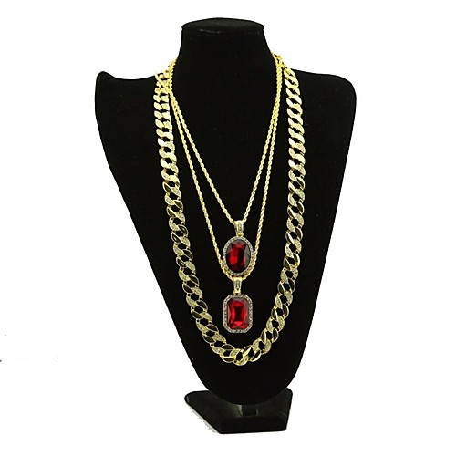 

Men's AAA Cubic Zirconia Statement Necklace Long Necklace Layered Retro Thick Chain Creative Dubai Hip Hop Alloy Gold 30/54/76 cm Necklace Jewelry 3pcs For Carnival Club Cosplay Costumes / Solitaire
