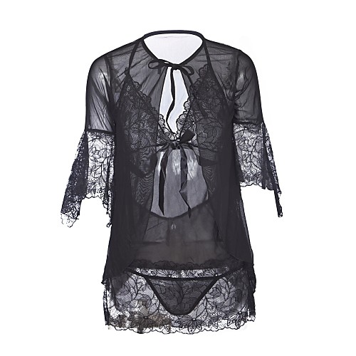 

Women's Sexy Babydoll & Slips / Suits Nightwear - Lace / Mesh Solid Colored Black Purple L XL XXL / Deep V